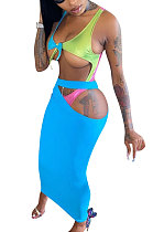 Euramerican Women Multi Spliced Jumpsuits Swimwear Beach Skirts Sets NK274