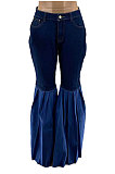 Hot Sales Women Casual Patchwork Ruffle High Waist Flare Jeans SZS1013