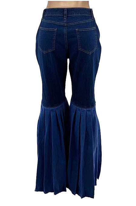 Hot Sales Women Casual Patchwork Ruffle High Waist Flare Jeans SZS1013
