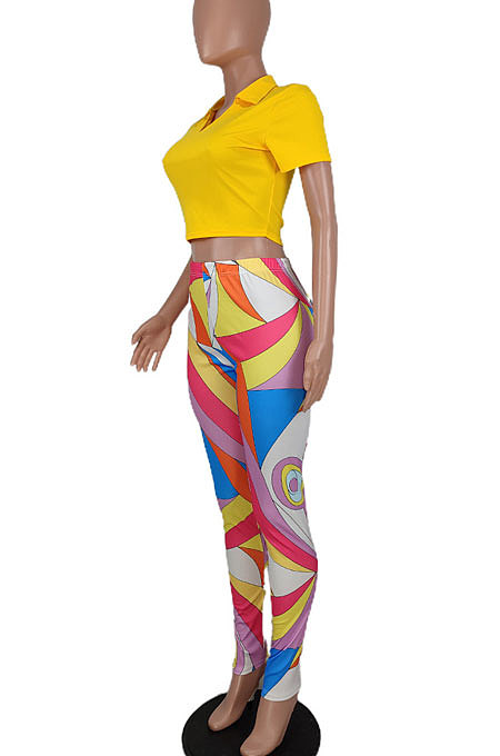 Women V Collar T Shirt Top Printing Lpng Pants Sets AGY68548