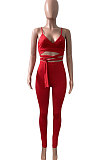 Euramerican Women Solid Color Sleeveless Bandage Tight Sport Pants Sets NK275