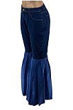 Hot Sales Women Casual Patchwork Ruffle High Waist Flare Jeans SZS1013