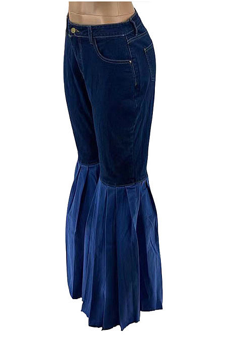 Hot Sales Women Casual Patchwork Ruffle High Waist Flare Jeans SZS1013