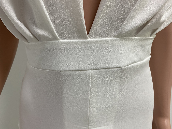 Euramerican Women Pure Color Halter Neck Backless Wide Leg Jumpsuits NK276