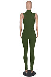 Euramerican Women Fashion Pure Color Sleeveless Collect Waist Bodycon Jumpsuits WMZ2710