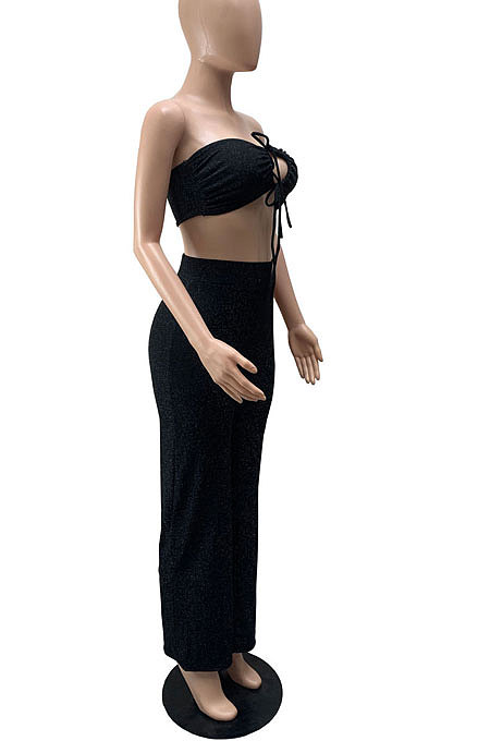 Women Solid Color Bandage Strapless Sexy Pants Sets WMZ2709