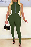 Euramerican Women Fashion Pure Color Sleeveless Collect Waist Bodycon Jumpsuits WMZ2710
