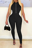 Euramerican Women Fashion Pure Color Sleeveless Collect Waist Bodycon Jumpsuits WMZ2710