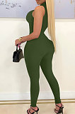 Euramerican Women Fashion Pure Color Sleeveless Collect Waist Bodycon Jumpsuits WMZ2710