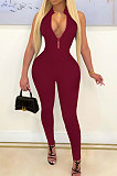 Euramerican Women Fashion Pure Color Sleeveless Collect Waist Bodycon Jumpsuits WMZ2710