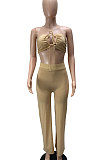 Women Solid Color Bandage Strapless Sexy Pants Sets WMZ2709