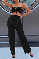 Women Solid Color Bandage Strapless Sexy Pants Sets WMZ2709