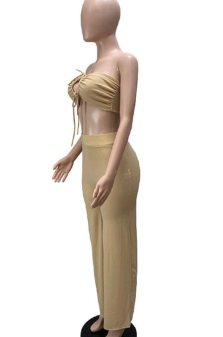Women Solid Color Bandage Strapless Sexy Pants Sets WMZ2709