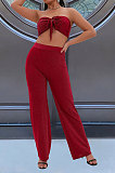 Women Solid Color Bandage Strapless Sexy Pants Sets WMZ2709