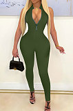Euramerican Women Fashion Pure Color Sleeveless Collect Waist Bodycon Jumpsuits WMZ2710