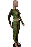 Women Elastic Round Collar Long Sleeve Dew Waist Bodycon Pants Sets LD82021