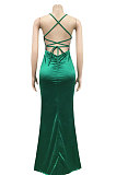 Pure Color Sexy Condole Belt Strapless Backless Bandage Ruffle Long Dress XZ5617