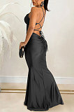 Pure Color Sexy Condole Belt Strapless Backless Bandage Ruffle Long Dress XZ5617