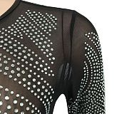 Sexy Bling Bling Mesh Spaghetti Perspectivity Long Sleeve Bodycon Long Dress XZ5606