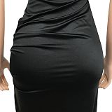 Euramerican Fashion Sexy Pure Color Women Irregular Split Backless Long Dress XZ5625