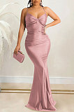 Pure Color Sexy Condole Belt Strapless Backless Bandage Ruffle Long Dress XZ5617
