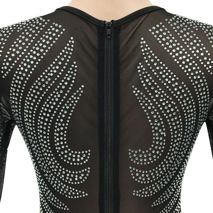 Sexy Bling Bling Mesh Spaghetti Perspectivity Long Sleeve Bodycon Long Dress XZ5606