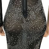 Women Sexy Trendy Club Hot Drilling One Sleeve Long Sleeve Irregular Split Long Dress XZ5622