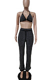 Euramerican Women Sexy Strapless Condole Belt Straight Leg Pants Sets LD82010