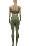 Euramerican Women Solid Color Condole Belt Sexy Tight Pants Sets AD1313