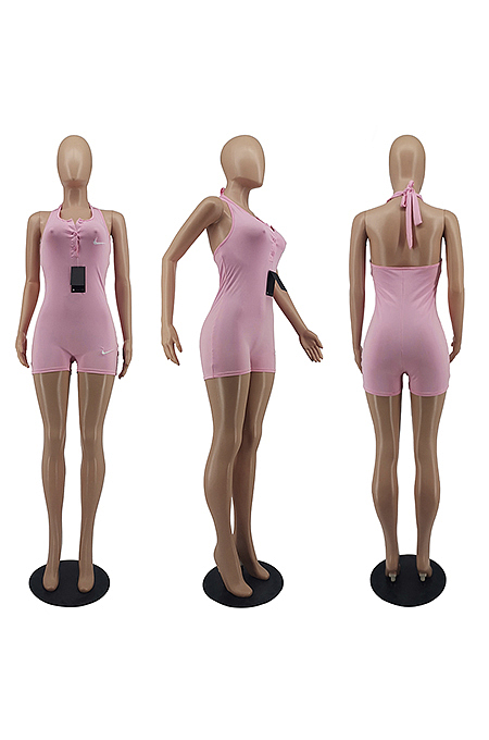 Halter Neck Front Zipper Romper