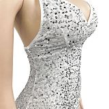 Women Solid Color Sequins Sexy Condole Belt V Collar Bodycon Midi Dress XZ5611