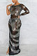 Women Sexy Trendy Club Hot Drilling One Sleeve Long Sleeve Irregular Split Long Dress XZ5622