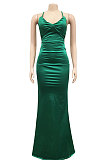 Pure Color Sexy Condole Belt Strapless Backless Bandage Ruffle Long Dress XZ5617