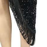 Fashion Sexy Sequins One Shoulder Irregular Split Tassel Midi Dress XZ5620