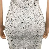 Fashion Sexy Sequins One Shoulder Irregular Split Tassel Midi Dress XZ5620