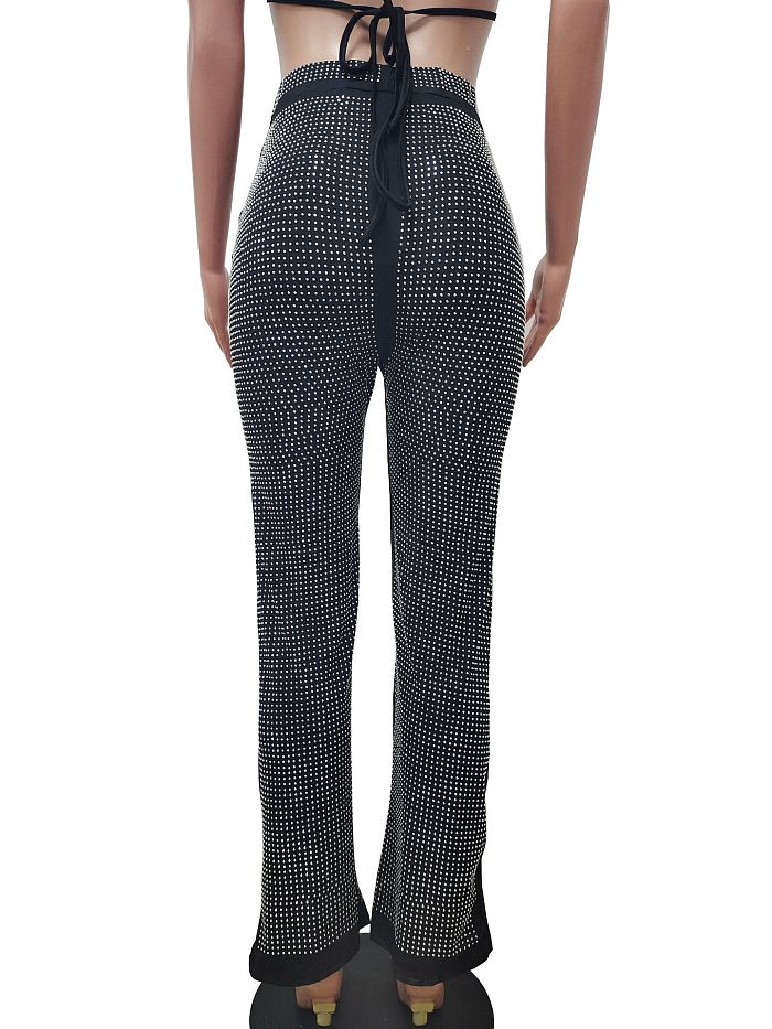Euramerican Women Sexy Strapless Condole Belt Straight Leg Pants Sets LD82010