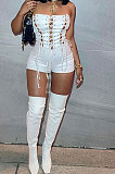 WHOLESALE | Hollow Out Sleeveless Bandage Pure Color Romper Shorts GLS10082