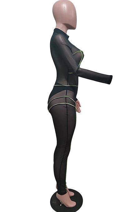 Women Sexy Mesh Spaghetti Mid Waist Bodycon Jumpsuits LD82022