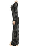 Women Sexy Trendy Club Hot Drilling One Sleeve Long Sleeve Irregular Split Long Dress XZ5622