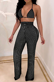 Euramerican Women Sexy Strapless Condole Belt Straight Leg Pants Sets LD82010