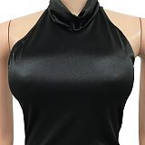 Euramerican Fashion Sexy Pure Color Women Irregular Split Backless Long Dress XZ5625
