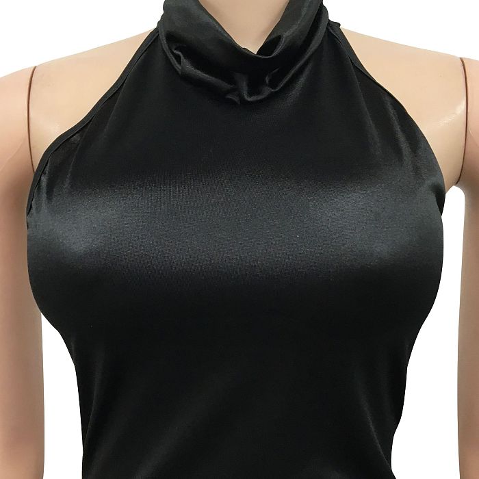 Euramerican Fashion Sexy Pure Color Women Irregular Split Backless Long Dress XZ5625