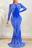 Sexy Bling Bling Mesh Spaghetti Perspectivity Long Sleeve Bodycon Long Dress XZ5606
