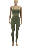 Euramerican Women Solid Color Condole Belt Sexy Tight Pants Sets AD1313