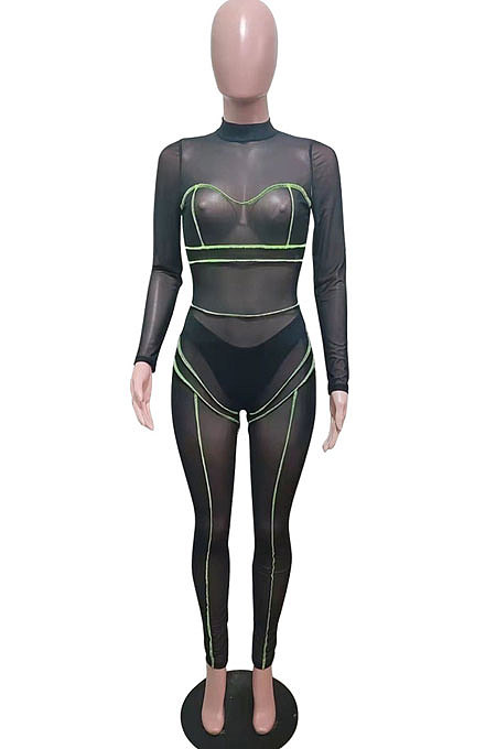 Women Sexy Mesh Spaghetti Mid Waist Bodycon Jumpsuits LD82022