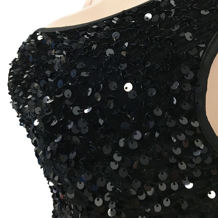 Fashion Sexy Sequins One Shoulder Irregular Split Tassel Midi Dress XZ5620