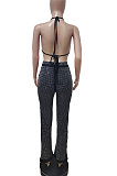 Euramerican Women Sexy Strapless Condole Belt Straight Leg Pants Sets LD82010