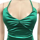 Pure Color Sexy Condole Belt Strapless Backless Bandage Ruffle Long Dress XZ5617