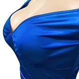 Euramerican Women Solid Color V Collar Long Sleeve Backless Long Dress XZ5627