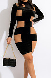 New Women Velvet Mest Patchwork Long Sleeve O Neck Slim Fitting Solid Color Mini Dress LA3302